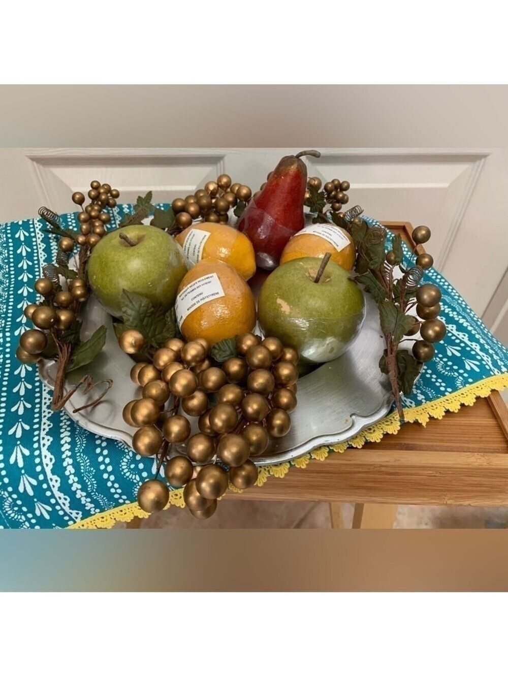 PIER 1 faux floral fruit bundle decor dining craft apple pear grapes lemons